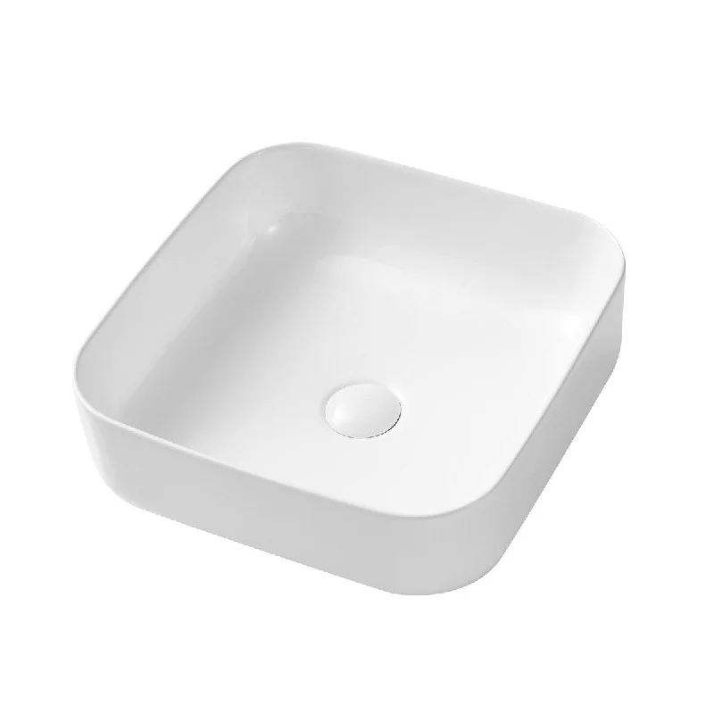 15"x15" Ceramic Square Above Counter White Bathroom Sink, Scratch Resistant, Acid Resistance, Low Water Absorption