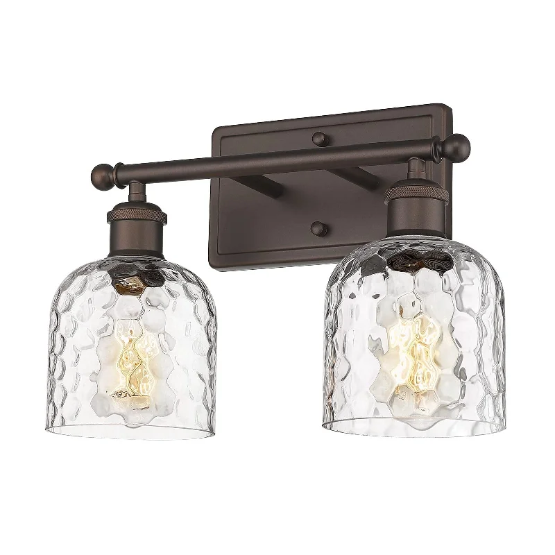 2-Light Bathroom Vanity Light, Clear Hammered Glass,