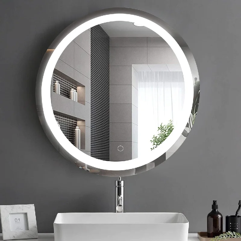 24 Inch LED Round Bathroom Mirror, Copper-Free Silver Mirror, Adjustable Brightness & Color Temperature, Anti-Fog