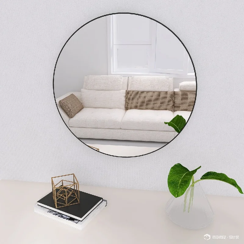 24" Modern Large Round Black Circular Mirror