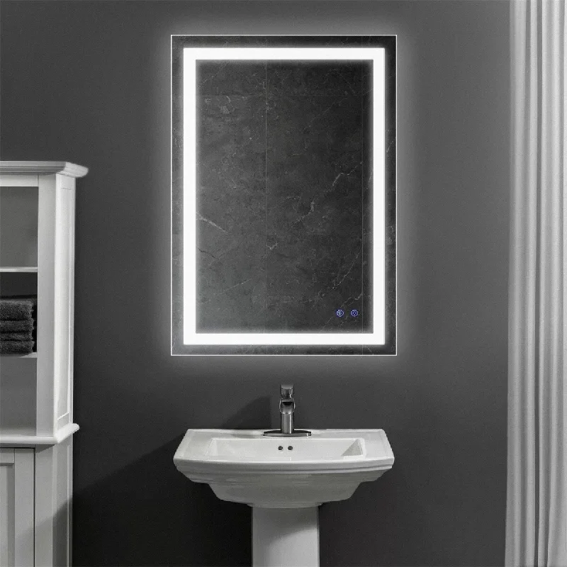 24x36 In. LED Illuminated Bathroom Wall Mirror, Touch Button Defogger