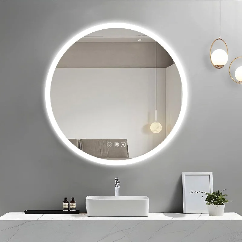 26 inch Acrylic LED Round Mirror, Anti-Fog, Hung Safe, Adjustable Brightness, Makeup Mirror for Bathroom and Bedroom