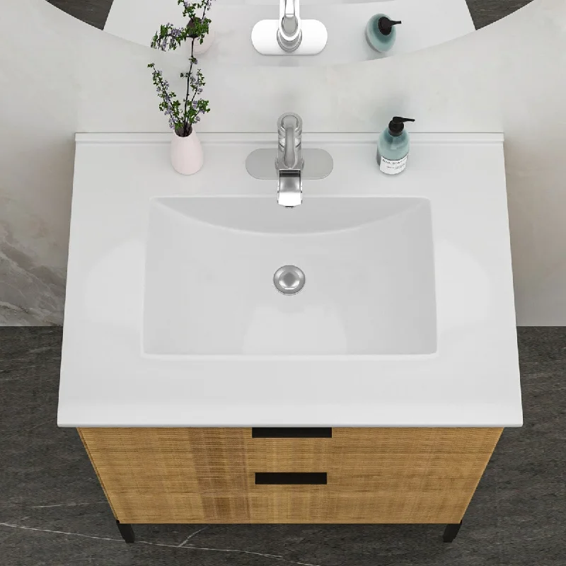 31 inch White Rectangular Ceramic Single Vanity Top with Single Faucet Hole and Overflow - 31" x 22" x 7.3"