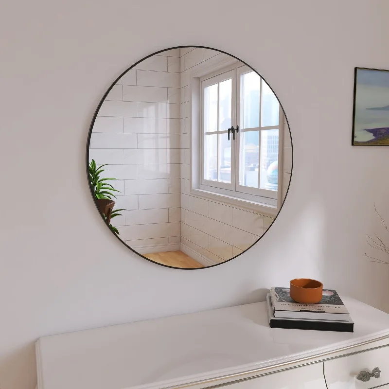 32" Modern Large Round Black Circular Mirror