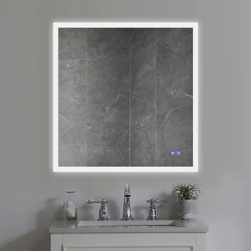 36 x 36 Inch Square LED Illuminated Bathroom Wall Mirror, Touch Button