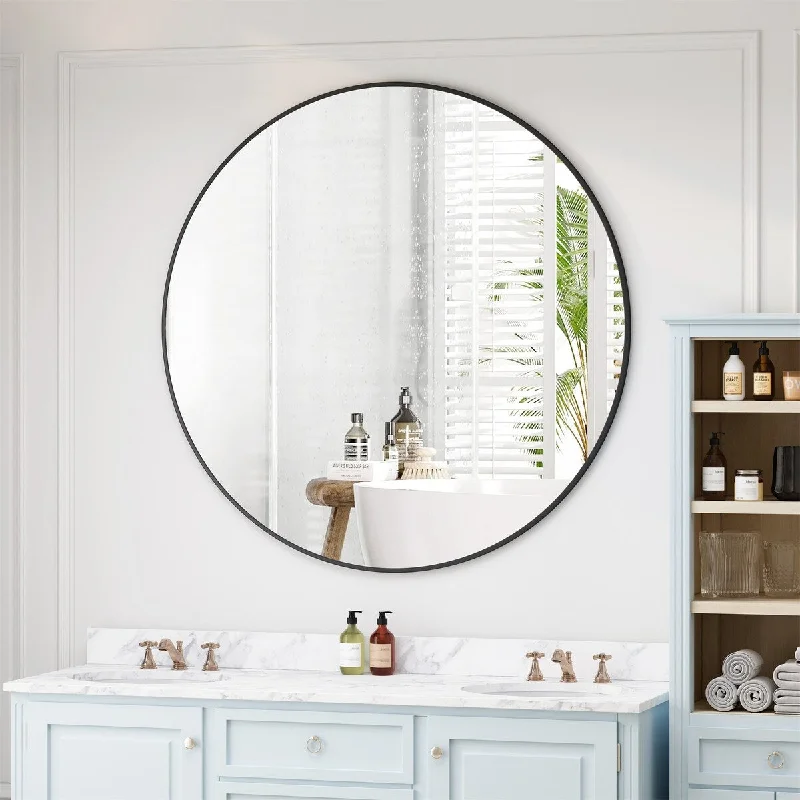 42" Wall Mounted Black Circular Mirror