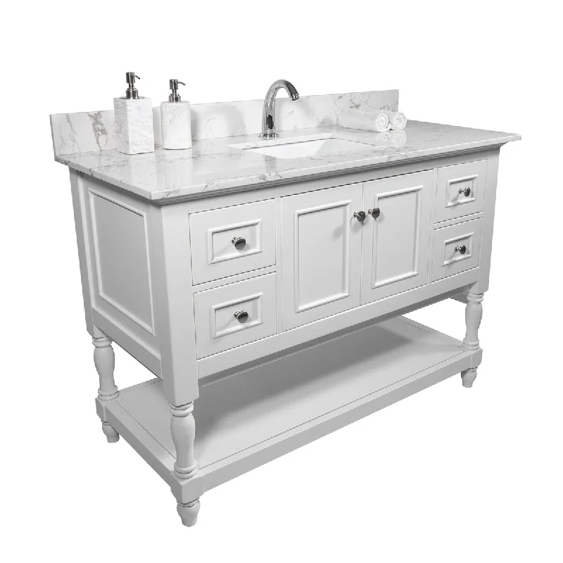 43"x22" bathroom stone vanity top with double rectangle undermount ceramic sink and single faucet hole with backsplash