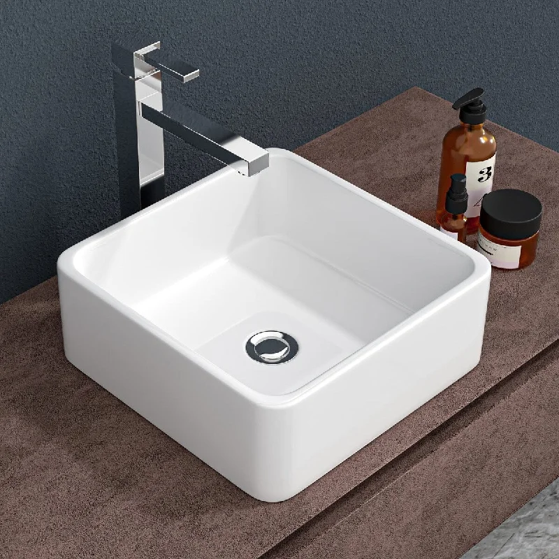 5.5 in. Ceramic Vessel Square Bathroom Sink in White - 15'' x 15''