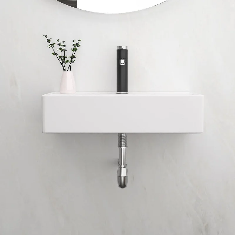 5 in. Wall-Mounted Rectangular Bathroom Sink in White with Overflow - 21'' x 12''