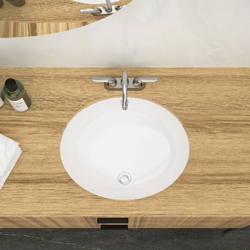 7.88 in. Ceramic Undermount Oval Bathroom Sink in White with Overflow - 18'' x 15''