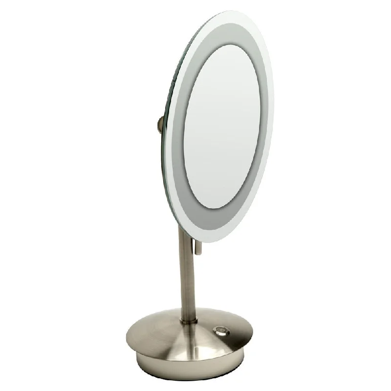 ALFI brand ABM9FLED-BN Brushed Nickel Tabletop Round 9" 5x Magnifying Cosmetic Mirror with Light - Grey