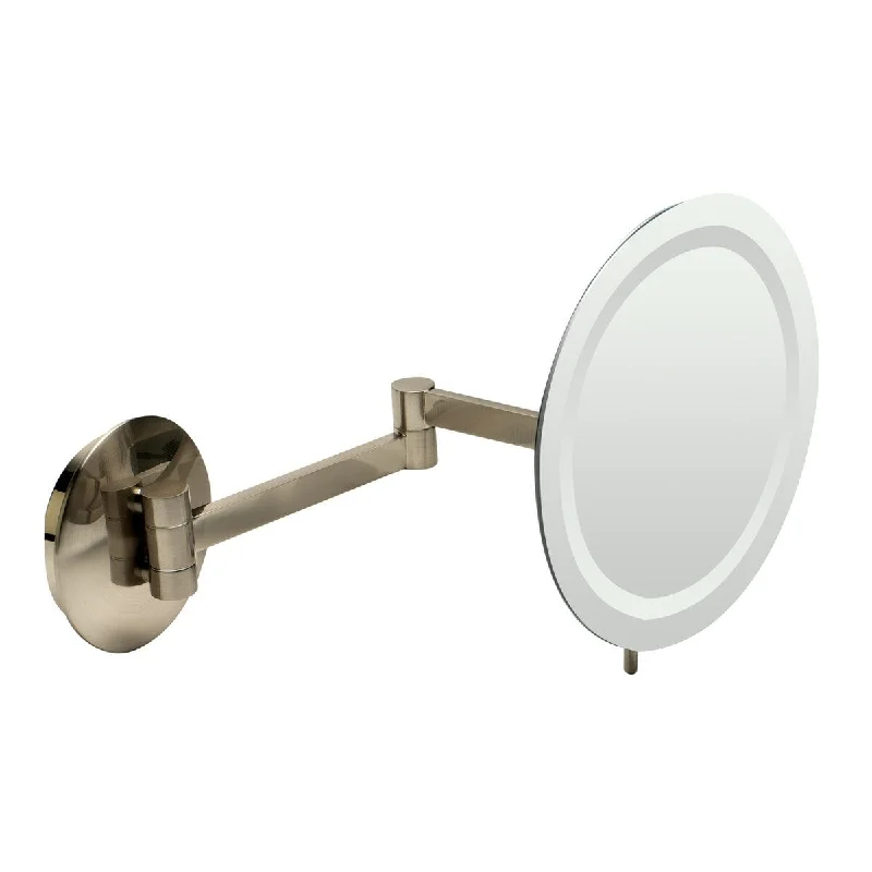 ALFI brand ABM9WLED-BN Brushed Nickel Wall Mount Round 9" 5x Magnifying Cosmetic Mirror with Light - Grey