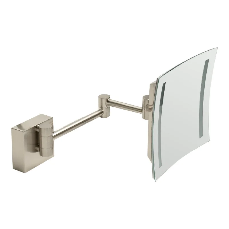 ALFI brand Brushed Nickel Wall Mount Square 8" 5x Magnifying Cosmetic Mirror with Light - Grey