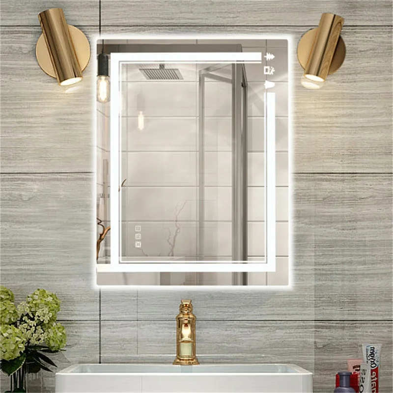 Aluminum Rectangular Anti-Fog Adjustable Light Bathroom Mirror Silver