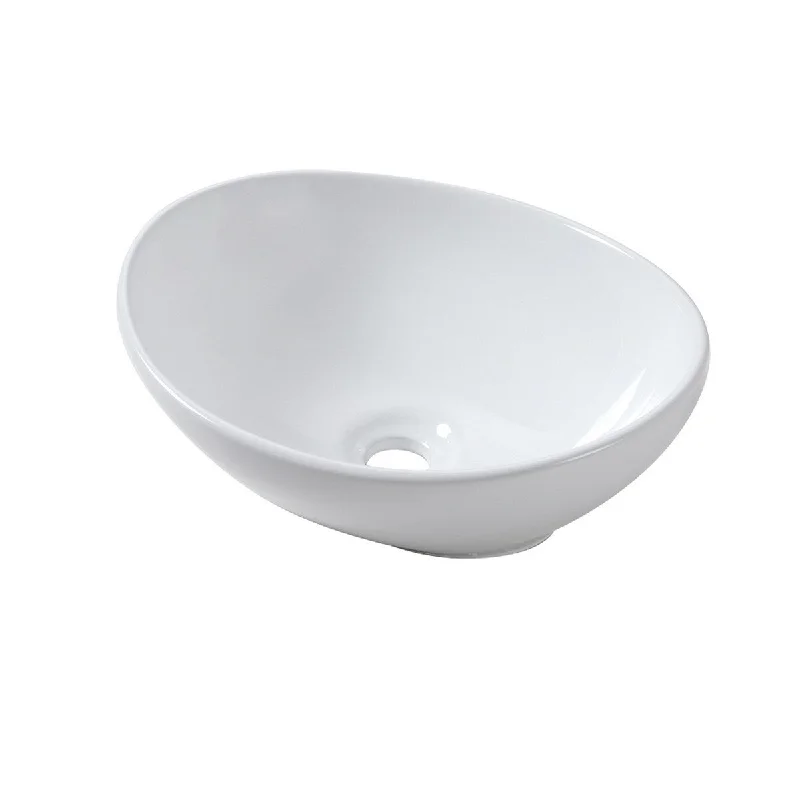 Aurora Decor Single Bowl Oval Vessel Bathroom Sink in White - 16 in. Width