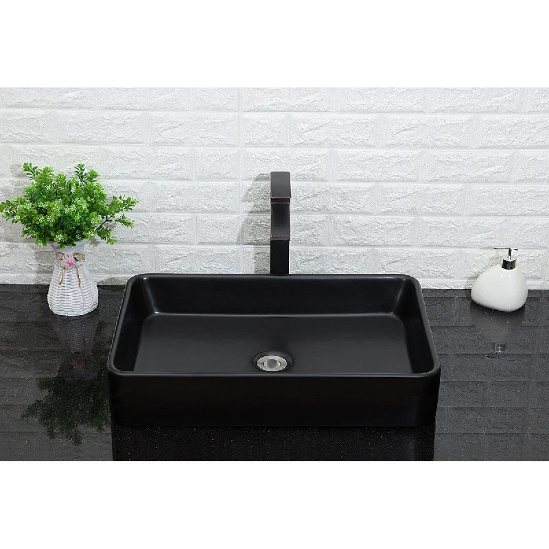 Aurora Decor Single Bowl Rectangle Vessel Bathroom Sink in Black - 24 in. Width