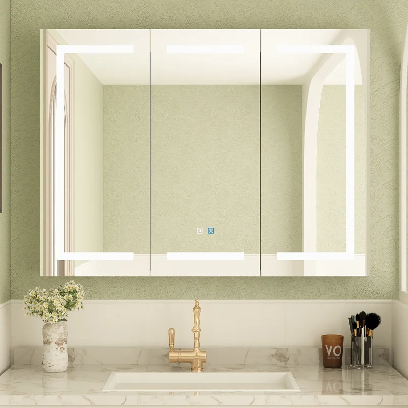 Bathroom Medicine Cabinet LED Mirror Anti-Fog 6000K Wall Cabinet White