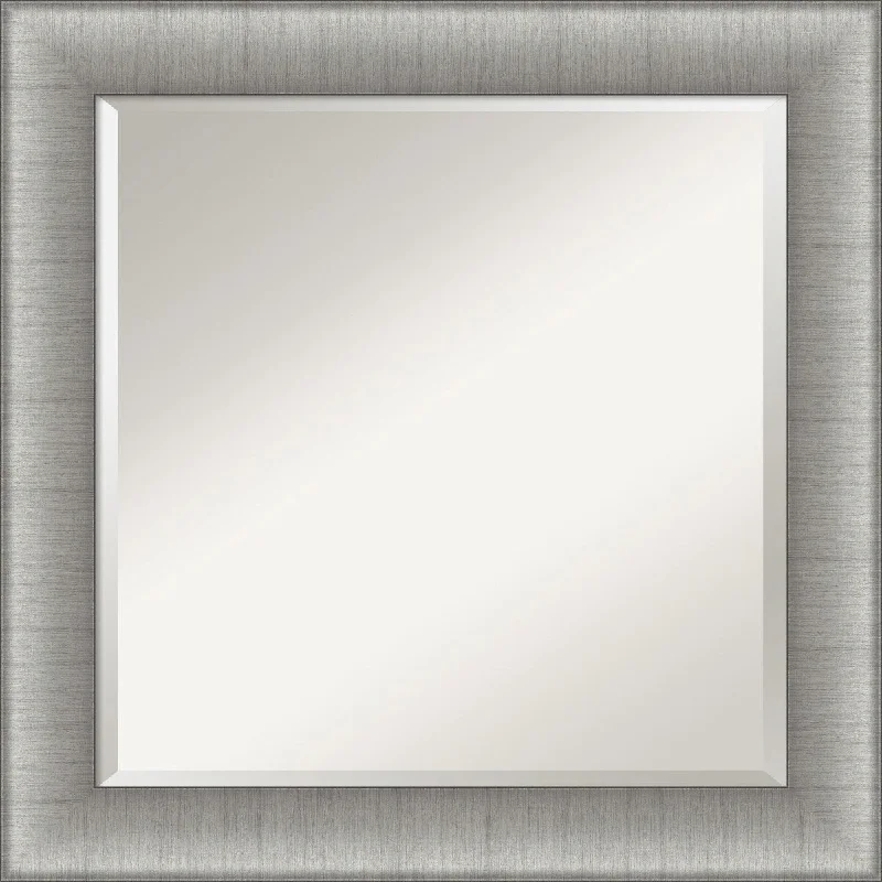 Beveled Bathroom Wall Mirror - Elegant Brushed Pewter Frame