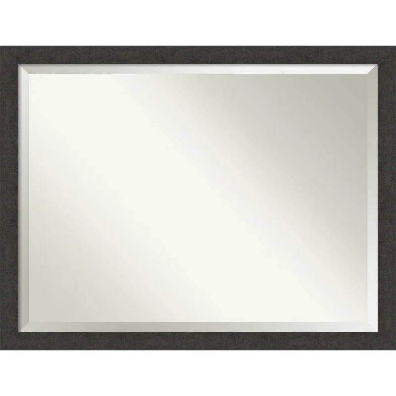 Beveled Bathroom Wall Mirror - Rustic Plank Espresso Narrow Frame