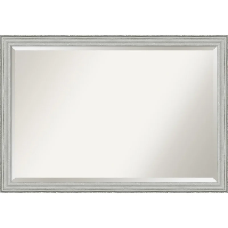 Beveled Wood Bathroom Wall Mirror - Bel Volto Silver Frame - Outer Size: 39 x 27 in