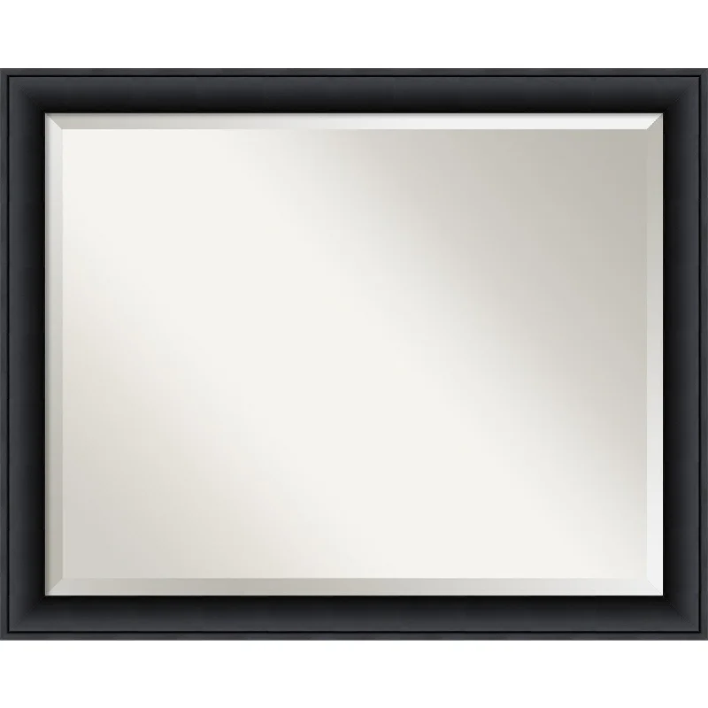 Beveled Wood Bathroom Wall Mirror - Nero Black Frame - Outer Size: 31 x 25 in