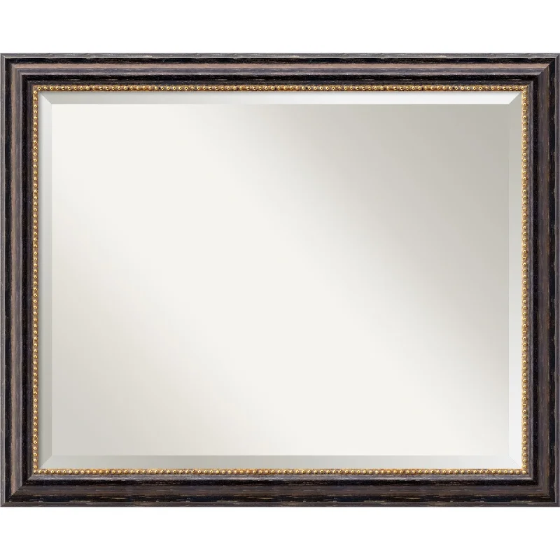 Beveled Wood Bathroom Wall Mirror - Tuscan Rustic Frame - Tuscan Rustic - Glass Size 28x22