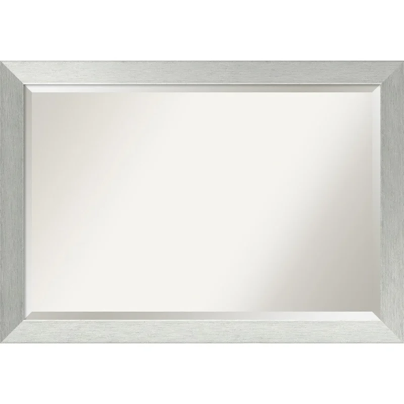 Beveled Wood Wall Mirror - Brushed Sterling Silver Frame - Outer Size: 40 x 28 in