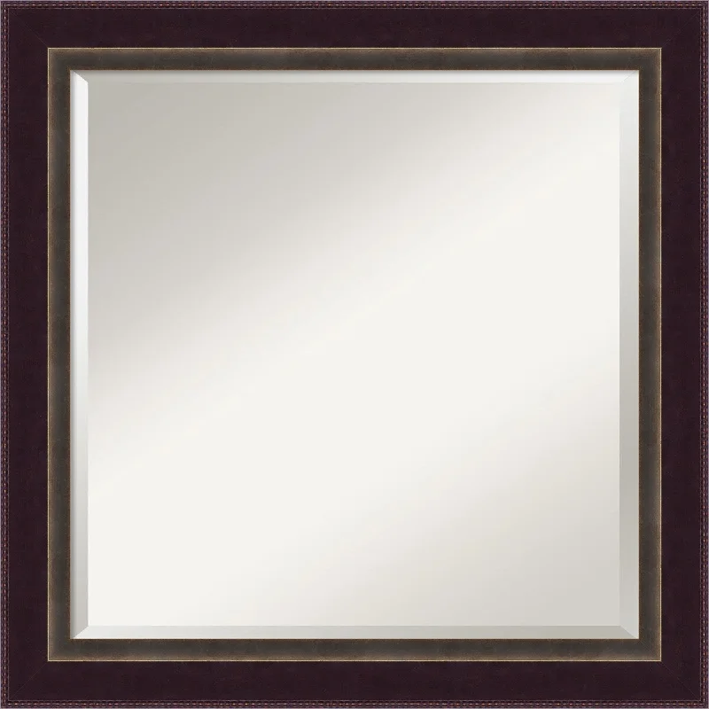 Beveled Wood Wall Mirror - Signore Bronze Frame - Outer Size: 24 x 24 in