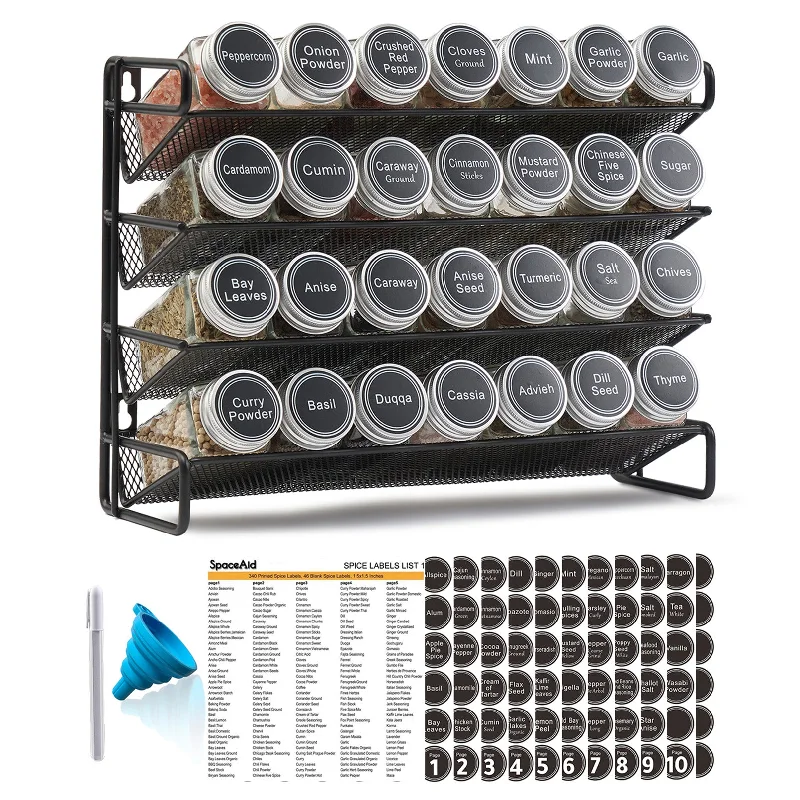 SpaceAid® Cabinet Spice Rack Organizer Space Saving Wire Metal Spice Organizer with 28 Jars