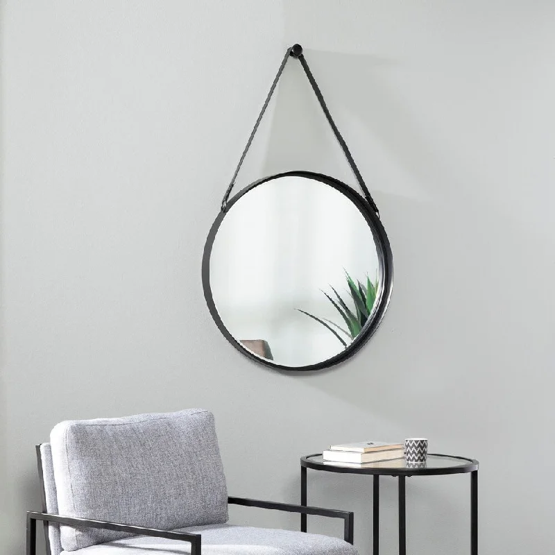 Carbon Loft Hagerty Industrial Black Round Wall Mirror