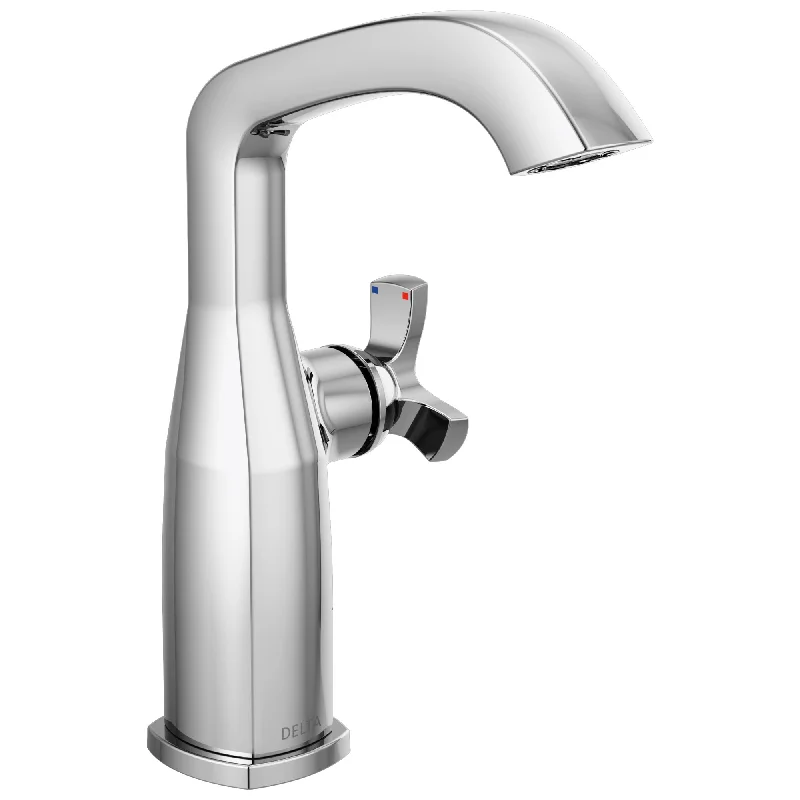 Delta Stryke Chrome Finish Mid-Height Spout Single Hole Bathroom Sink Faucet Includes Helo Cross Handle D3592V