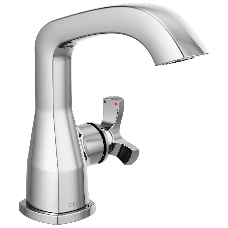 Delta Stryke Chrome Finish Single Hole Bathroom Sink Faucet Includes Helo Cross Handle and Matching Drain D3600V