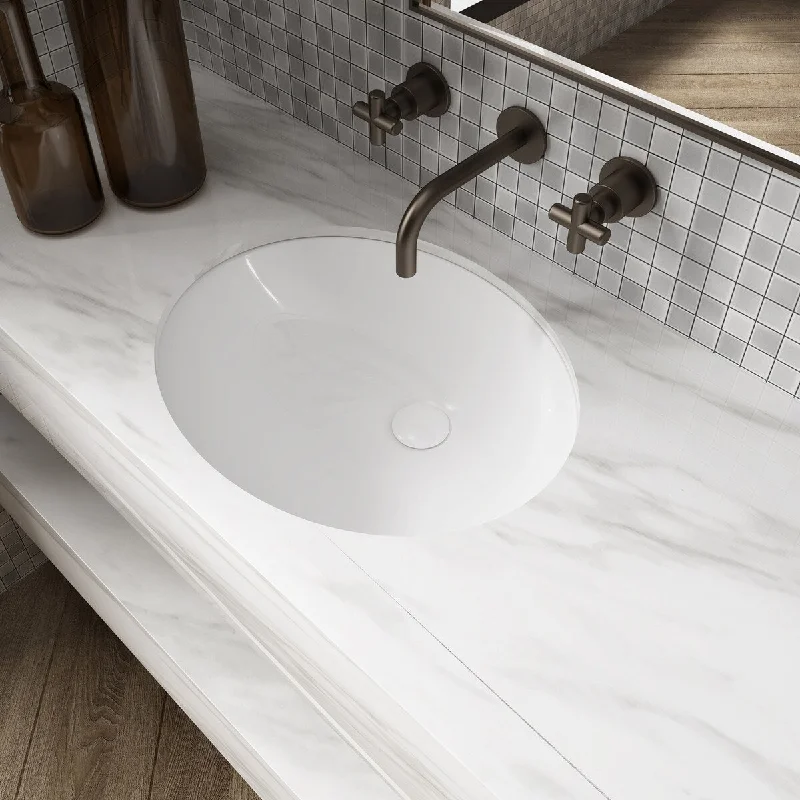 EPOWP Ceramic Oval Undermount White Bathroom Sink Art Basin