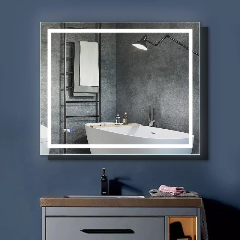 EPOWP Led Light Bathroom Mirror 30x36 Inch Anti Fog Lighted Dimmable - Silver