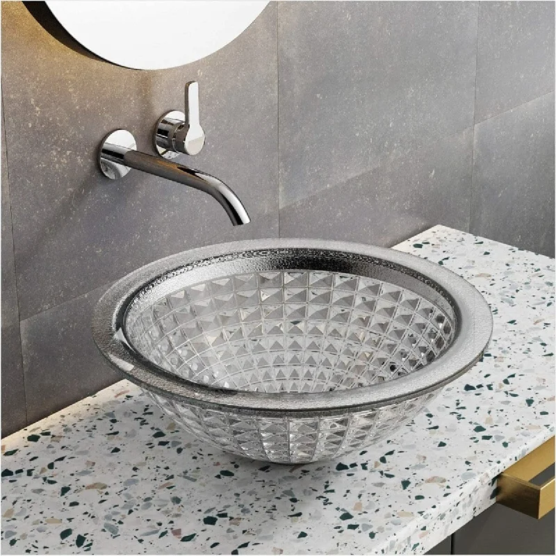 EPOWP Round Crystal Bathroom Sink Tempered Glass Vessel Above Counter