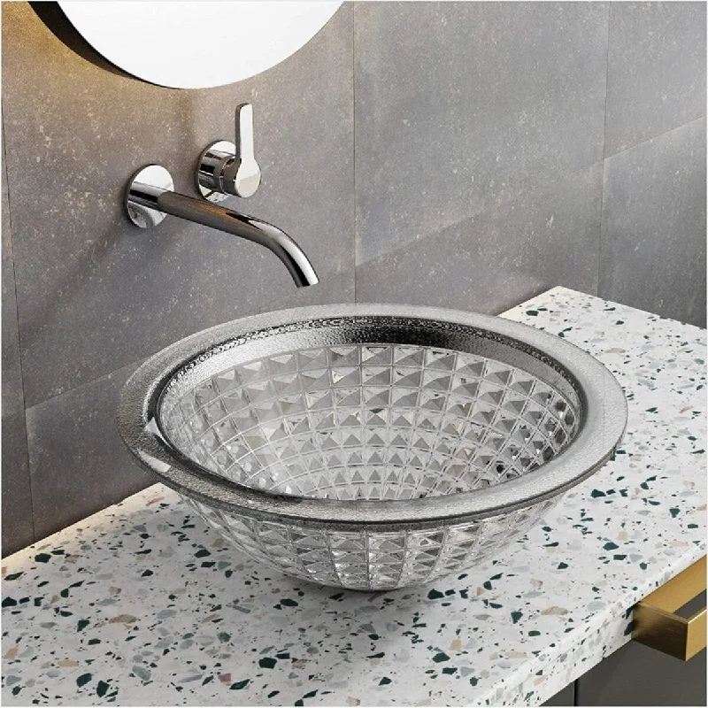 EPOWP Round Vessel Bathroom Sink Tempered Glass Vessel Bowl Sink with crystal