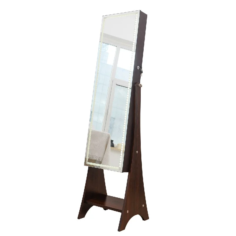 Jewelry Storage Mirror,Jewelry cabinet box ,LED light,Brown - Brown