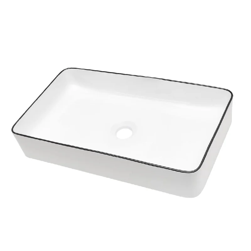 Kichae 24 Inch Glossy White Rectangle Ceramic Sink with Black Trim - 24"x14"x4.5"