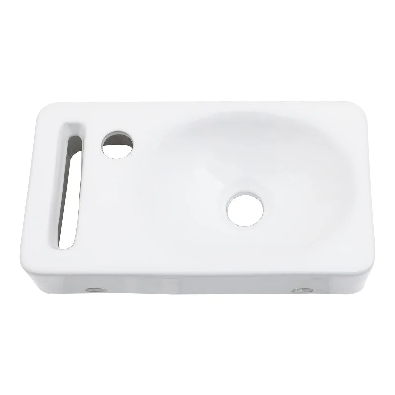 Kichae Wall Mounted Sink with One Slot for Towel Hanging Rectangular Ceramic Bathroom Sink with Towel Holder