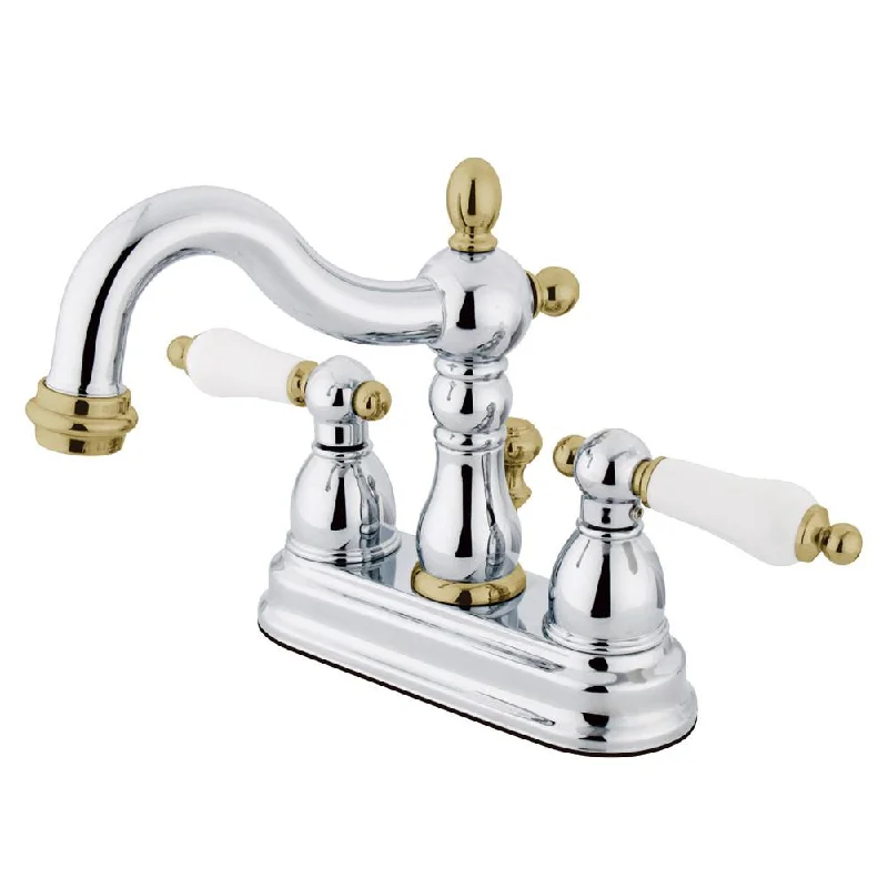 Kingston Chrome/Polished Brass 2 Handle 4" Centerset Bathroom Faucet KB1604PL