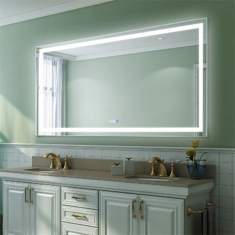 LED Bathroom Mirror, Dimmable, Horizontal Wall Mounted Way Only