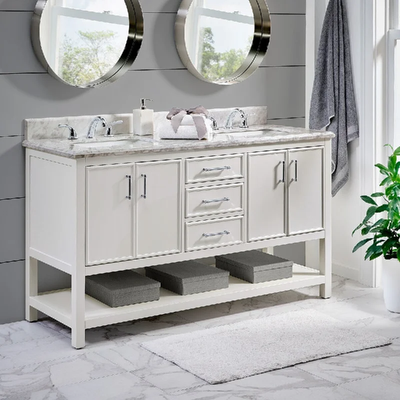 Lilleham Bathroom Sink Vanity with White Marble Veneer Stone Top by iNSPIRE Q Classic