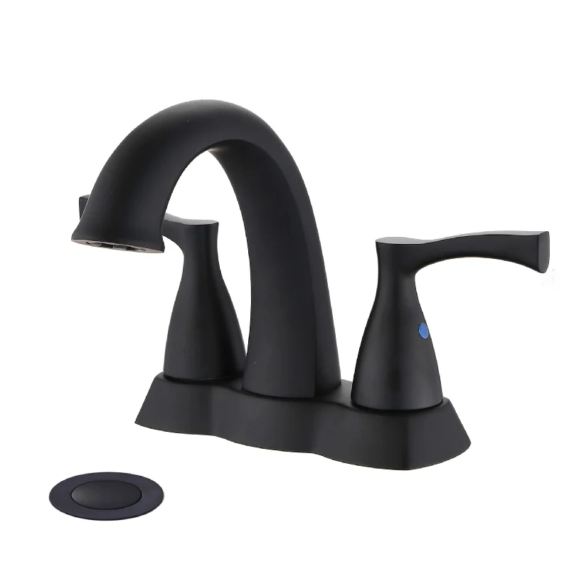 Matte Black 2 Handle 4 Inch Centerset Sink Faucet Pop-Up Drain