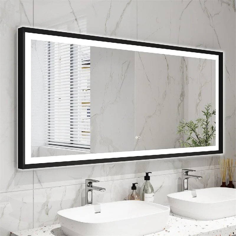 Matte Black LED Bathroom Mirror Backlit and Front Lighted Defogger