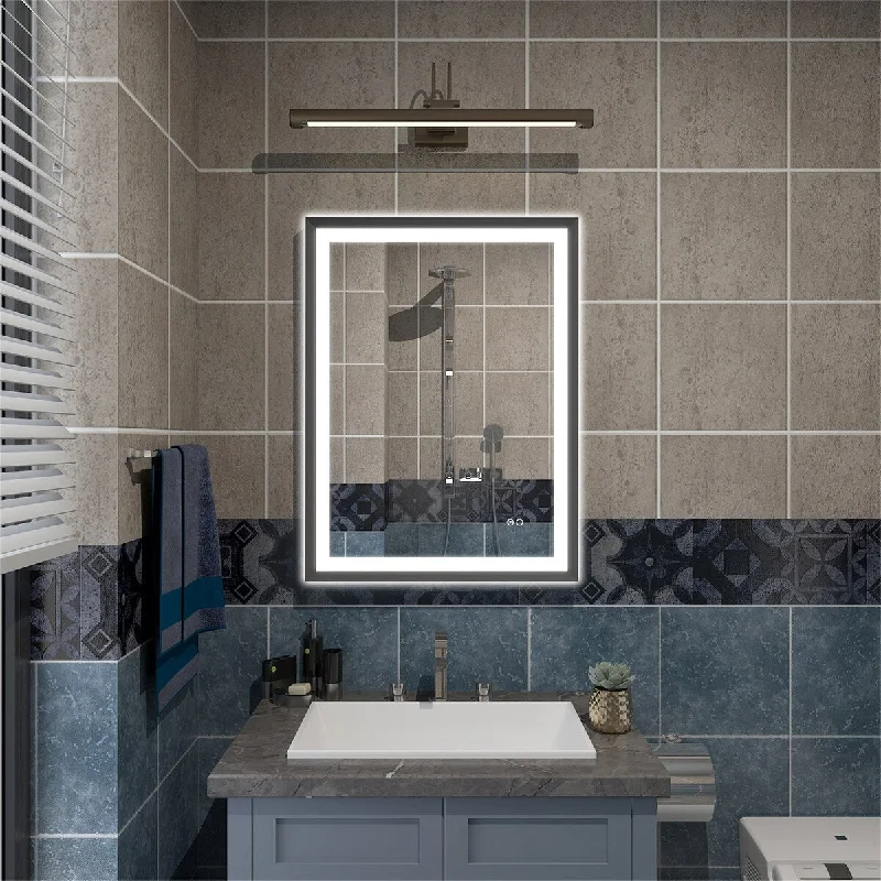 Matte Black LED Bathroom Mirror Backlit and Front Lighted Defogger