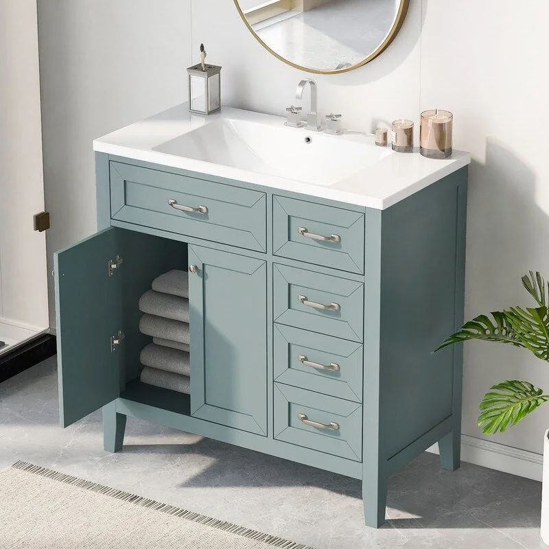 Modern 36" Bathroom Vanity with Ceramic Sink and Drawers