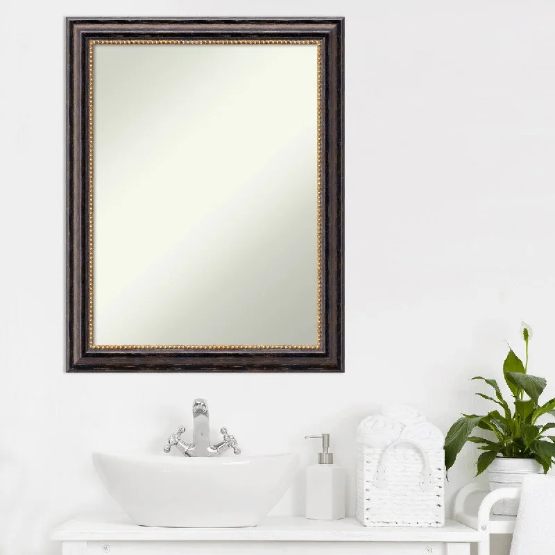 Non-Beveled Wood Bathroom Wall Mirror - Tuscan Rustic Frame