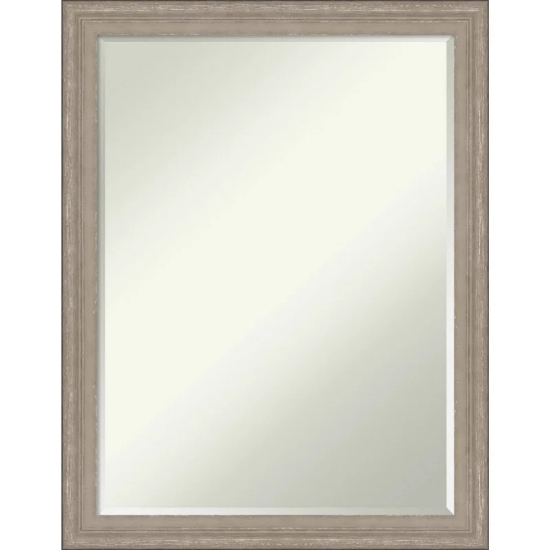 Petite Bevel Wood Bathroom Wall Mirror - Curve Greywash Frame - Curve Greywash - 21 x 27 in