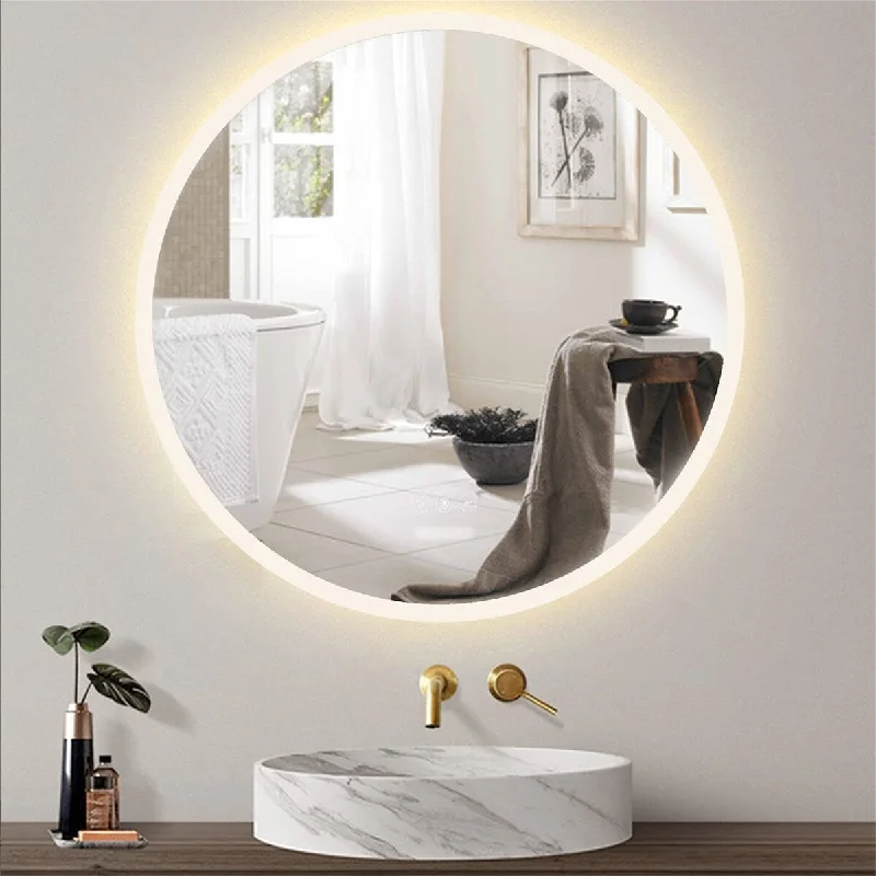 Round Mirror,24 Inch Acrylic LED,Anti Fog Switch Touch,Makeup Mirror