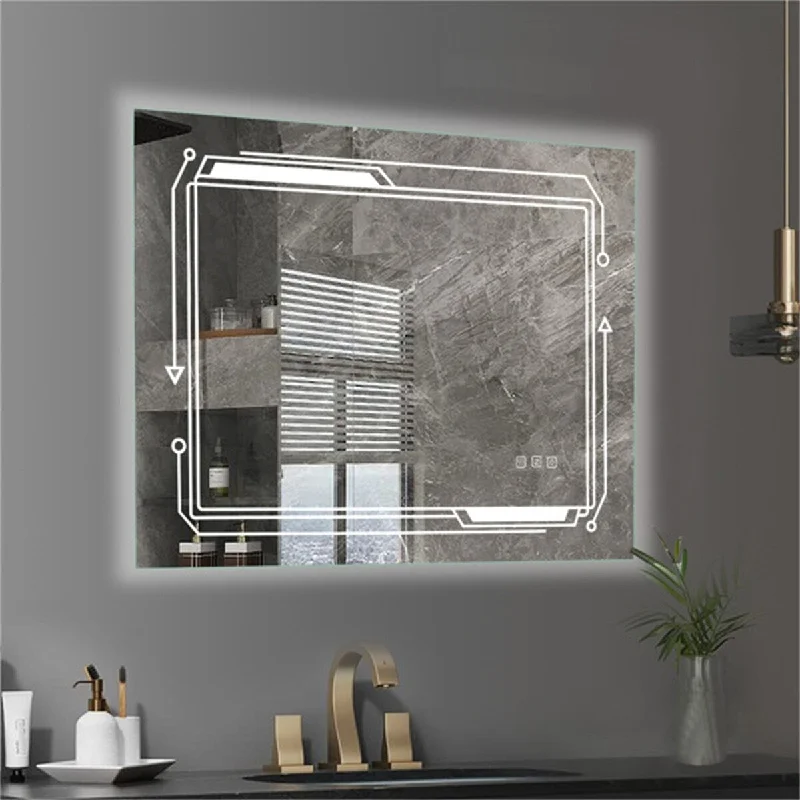 Silver FCH Built-In Light Strip Three-Tone Lighting Bathroom Mirror